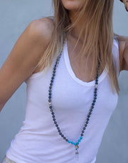 mala beads, mala necklace, blue apatite, green sandalwood